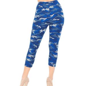 High Waist Blue Camouflage Print <b>Capri</b> <b>Leggings</b> Stretch Knitted Women's Casual All Seasons Style - Product Image 2