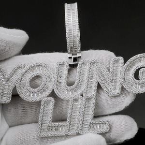 Collar con Colgante de Letra YOUNG LIL, Chapado en Rodio, con Moissanita y Circonitas, Estilo Hip Hop, para Hombre - Product Image 2