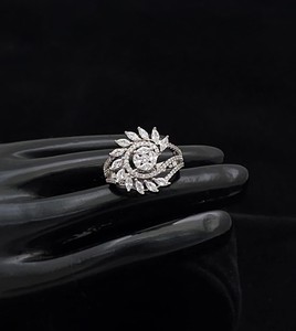 ATTRACTIVE <b>Gold</b> Plated Cluster <b>Ring</b> for Women Geometric Pave Set Round CZ <b>Zirconia</b> Trendy Glam Fashion Jewelry - Product Image 2