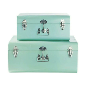 Ensemble de 2 coffres en métal finition menthe et gris avec élégante quincaillerie or rose pour un rangement et une décoration élégants et fonctionnels à la maison - Product Image 2