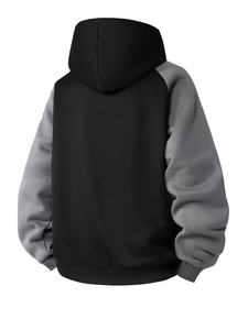 Sweat à capuche décontracté pour homme 2025, demi-zip, manches raglan, contraste noir et gris, coupe ample, lavable en machine, en molleton français, pour l'hiver - Product Image 2