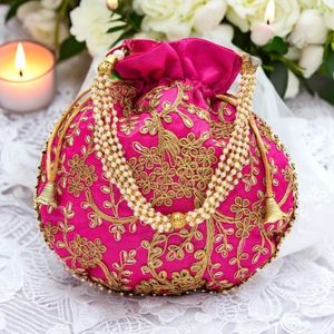 PRODUCTS EMBROIDERED BEADED DRAWSTRING Potli Bag Evening Party Handbag Bridal <b>Wedding</b> Purse Jewelry Cosmetics Packaging - Product Image 5