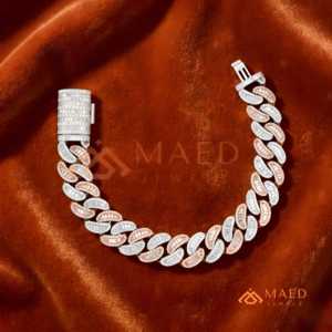 Rose Gold Baguette Moissanite Cuban Link Bracelet <b>Iced</b> <b>Out</b> Luxury Diamond Look Fashion Jewelry Gift Trend - Product Image 1