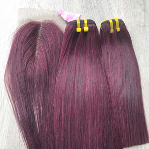 Cheveux humains vierges vietnamiens de qualité supérieure, lisses et droits, couleur Bourgogne, avec fermeture, super double trame, livraison rapide - Product Image 2