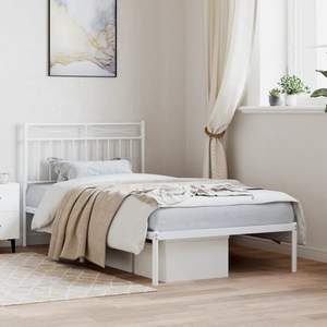 Base de Cama Doble Moderna de Acero Blanco, Diseño Rectangular Moderno, Cama de Metal - Product Image 1