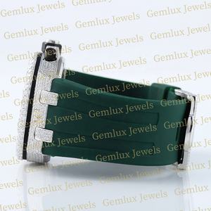 Nouvelle Collection Pass Diamond Tester Chronographe Date automatique Iced Out D VVS Moissanite Diamant Vert Bracelet en caoutchouc Montre pour hommes - Product Image 5