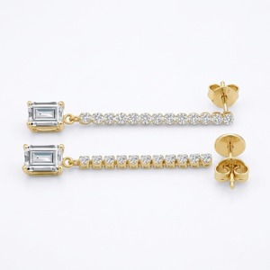 Pendientes de Plata de Ley 925 con Moissanita, Corte Esmeralda, Engaste de Garras, Joyería Clásica para Mujer, Pendientes de Boda - Product Image 3