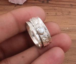 Bague fine en argent sterling 925, classique, minimaliste, empilable, avec pierre précieuse bleue, bague d'éternité, cadeau de mariage, pierre de naissance - Product Image 5