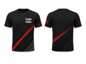 T-shirt sportif géométrique noir et rouge pour homme, manches courtes, col rond, séchage rapide, imprimé par sublimation, coupe classique - Product Image 1
