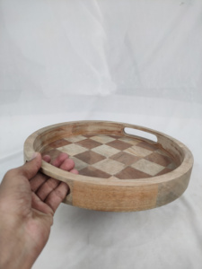 Vente en gros Plateau rond rectangulaire carré en bois naturel multi-usages Assiette à salade Plateau à thé Assiette à fruits Vaisselle en bois - Product Image 3