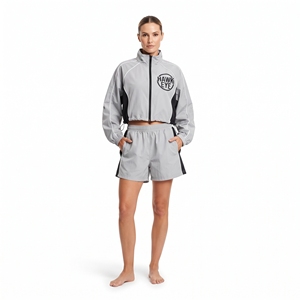 Ensemble survêtement coupe-vent pour femme, veste et short en nylon, marque privée - Product Image 1