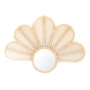 Accessoires muraux décoratifs Nature Feature : Miroir en rotin de bambou avec motifs Lune, Guitare, Fleur pour la décoration du salon - Product Image 5