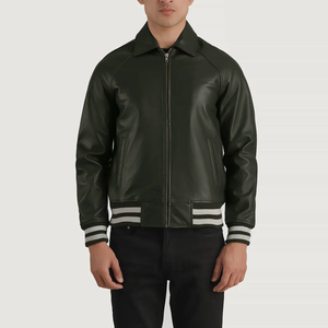 Men's PU <b>Leather</b> Bomber <b>Jacket</b> Turn-down Collar Zipper Closure Regular Fit Autumn Wear Solid Color Moto Style - Product Image 1