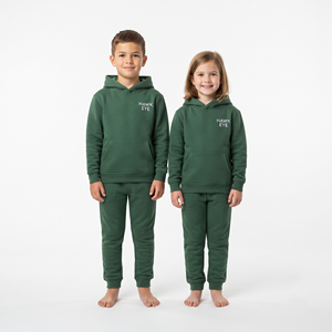 Conjunto Deportivo Informal de Algodón para Niños, Sudadera con Capucha de Forro Polar y Pantalones Deportivos, Ropa Infantil Personalizada, Color Verde Sólido - Product Image 1