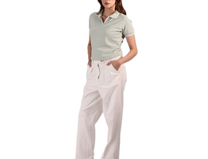 Polo de Manga Corta Verde Claro para Mujer, Color Sólido, Informal, Tejido de Punto, 100% Algodón, Largo Regular - Product Image 4