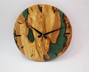 Emerald Green Epoxy Resin Olive Wood <b>Clock</b>: Live Edge Rustic Wall Art - Product Image 3