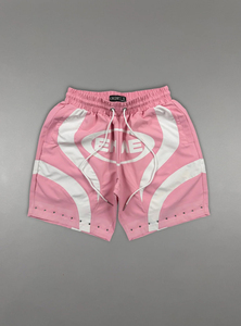 Men's Pink Hooded Leopard Pattern Front Tracksuit <b>Set</b> Sporty Breathable <b>Knitted</b> Polyester Shorts Jacket Spring Streetwear Style - Product Image 5
