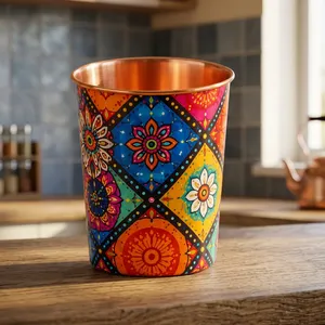 Gobelet en verre imprimé en cuivre pur, tasse à boire décorative en cuivre pour la maison, la cuisine et l'usage quotidien - Product Image 3