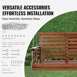 Banc balançoire en bois pour patio de 5 pieds, banc de jardin, balançoire de cour, robuste, capacité de charge de 880 lb, design amélioré - Product Image 5