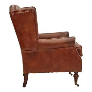 Brown Genuine Leather Traditional Chesterfield Lounge <b>Wing</b> <b>Chair</b> with Tufted Back Rolled <b>Arms</b> Solid Wood Legs for Living Room - Product Image 2