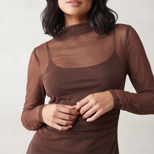 Stretch Mesh See Through Mini Dress <b>Sheer</b> Mesh Long Sleeve Mini Dress Ladies High Neck Bodycon Club Party Dress - Product Image 3