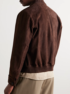 <b>Men's</b> <b>Brown</b> <b>Suede</b> Denim <b>Jacket</b> Mandarin Collar Zipper Closure Regular Fit Solid Color Winter Style Casual Wear Eco-Friendly - Product Image 3