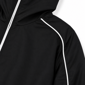 Unisex Black Hooded <b>Racer</b> <b>Jacket</b> Windproof Waterproof Zipper Closure Sporty Style Patchwork Front Design Summer Wear Regular Fit - Product Image 5