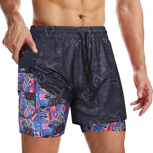 Printed Gym <b>Shorts</b> <b>Men</b> 2 in 1 Quick Dry Polyester <b>Compression</b> <b>Shorts</b> with Phone Pocket Patterned Athletic Workout <b>Shorts</b> - Product Image 1