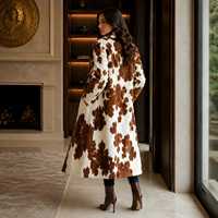Manteau long en cuir de vachette véritable pour femme, personnalisé, luxueux, coupe-vent, motif animalier, décontracté, OEM/ODM