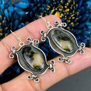 Boucles d'oreilles pendantes en argent sterling 925 avec pierres précieuses en forme de chrysanthème, bijoux élégants et tendance faits à la main - Product Image 5