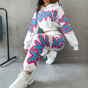Conjunto de Sudadera con Capucha y Pantalones de Chándal Personalizado, Ropa Urbana de Otoño, Estampado de Letras, Top Corto para Mujer, Chándal de 2 Piezas, Sudaderas con Capucha y Pantalones Deportivos - Product Image 3