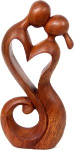 Sculpture en bois romantique marron de 11,75 pouces de haut, « Le baiser éternel », thème cœur moderne, accent décoratif, cadeau, décoration intérieure, art. - Product Image 6