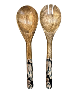 Nouvelle cuillère de service en bois de manguier noire pour mélanger salades, snacks et légumes, idéale pour la cuisine, la maison, l'hôtel et la salle à manger - Product Image 1