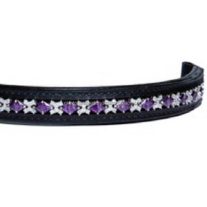 Banda de ceja de caballo de cuero de canal vacío acolchado suave de alta calidad con incrustaciones de cristales de pirámide púrpura y Blanca banda de ceja de cadena ostentosa - Product Image 1