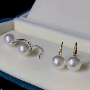 ต่างหูมุกน้ำจืดธรรมชาติขนาด 9-10 มม. ความเงางามสูง ทรงกลม สะท้อนแสง ขนาดใหญ่ โปร่งใส - Product Image 3