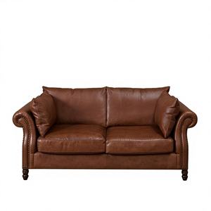 Sofá Loveseat Tradicional de Cuero Marrón con Brazos Enrollados, Sofá Clásico de Cuero de 2 Plazas para Muebles de Sala de Estar - Product Image 1