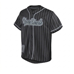 Custom Printed for Baseball Jersey Unisex Black Pinstripe Short Sleeve Moisture Wicking Regular Fit Adult Apparel 100% - Product Image 1
