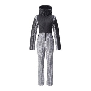 Women's Hooded Ski <b>Jumpsuit</b> With Houndstooth Pattern And Quilted Design Waterproof Zipper Closure Ski Wear Women Skiting Suits - Product Image 2