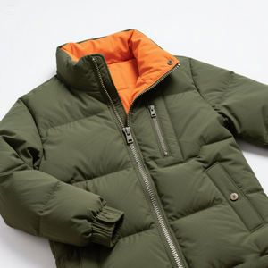 Chaqueta Acolchada Verde Oliva para Hombre, Estilo Urbano, Cuello Alto, Cierre de Cremallera, Impermeable, Resistente al Viento, Poliéster, Informal para Invierno - Product Image 2