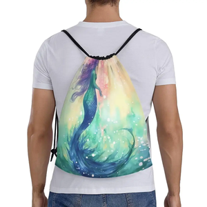 Mermaid Scale Polyester <b>Drawstring</b> <b>Backpack</b> With Sublimation Print Lightweight String Sports Bag For Fitness Travel And School - Product Image 3