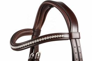 Brida de Cuero Marrón Oscuro Premium para Caballo con Diadema de Cristales de Imitación, Narquera Acolchada, Costuras Elegantes y Hebillas Ajustables - Product Image 2