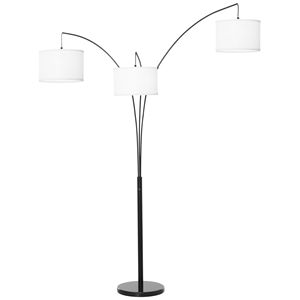 Lampada da Terra Contemporanea Trilage Arc con 3 Paralumi a Tamburo, Palo in Acciaio e Base in Marmo per Soggiorno e Camera da Letto - Product Image 1