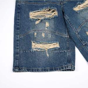 American High Street Brand B-Style Distressed <b>Patched</b> Washed Denim <b>Short</b> Pants for <b>Men</b> - Product Image 3