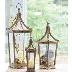 Ensemble de trois lanternes décoratives en bois pour la décoration de la maison, lanternes à bougies brunes pour les centres de table de mariage - Product Image 1