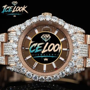 Reloj de Cuarzo de Lujo Unisex Ice Look Jewelry, 41 mm, Acero Inoxidable, Oro Rosa, Bisel con Diamantes, Esfera Analógica, Zafiro, Resistente al Agua - Product Image 3