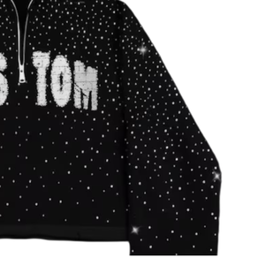 Sudadera Corta Personalizada con Pedrería – Sudadera Negra con Cristales Brillantes y Diseño de Logotipo Personalizado, Sudadera de Lujo Estilo Urbano - Product Image 3