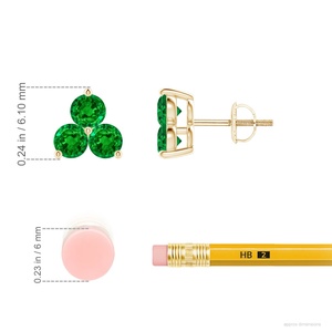 Pendientes de Oro Sólido de 14K con Tres Esmeraldas Verdes, Corte Redondo, Proveedor de Joyería Fina OEM ODM, Regalo para Novia - Product Image 2