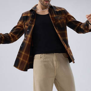 Custom <b>Men's</b> 100% Cotton Polyester Thick Black <b>Red</b> Retro Autumn Winter Button Down Long Sleeved Vintage <b>Men</b> Flannel Plaid <b>Shirt</b> - Product Image 3