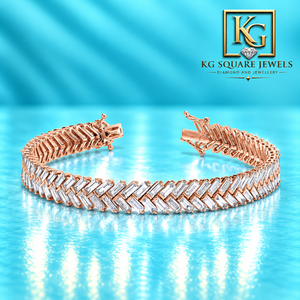 Hermosa Pulsera Clásica de Diamantes Baguette para Mujer en Oro Amarillo, Rosa y Blanco de 14 Quilates, Joyería de Lujo con Certificación IGI - Product Image 2
