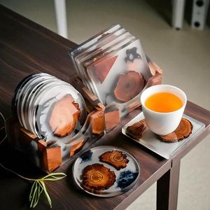Modern Wood Resin Coaster Set Irregular Shape Non Slip <b>Table</b> <b>Mats</b> For Beverage Protection Artisan Crafted Design - Product Image 2